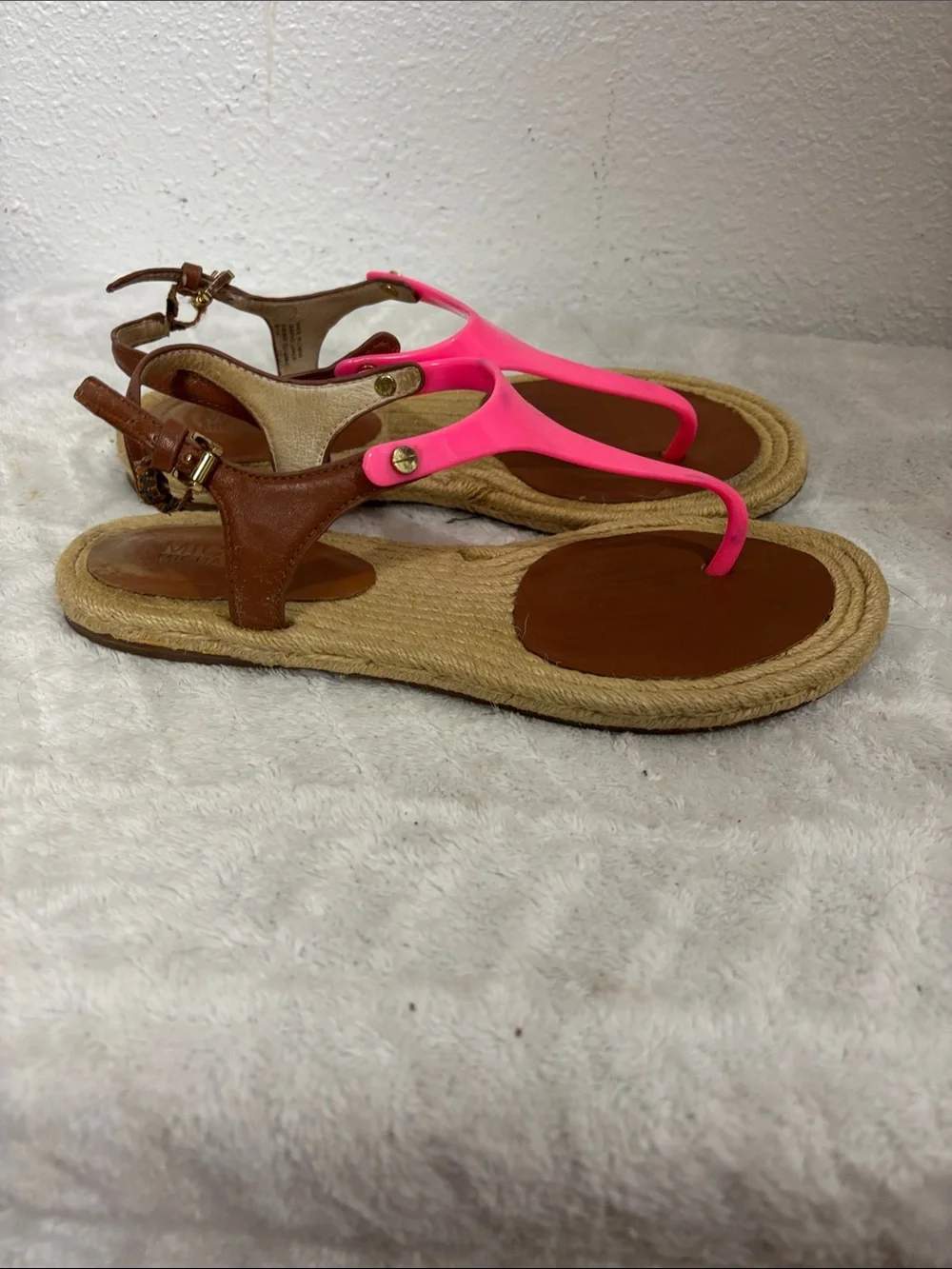Michael Kors Bright Pink T-Strap Espadrille Sandals Women’s Size 6.5M